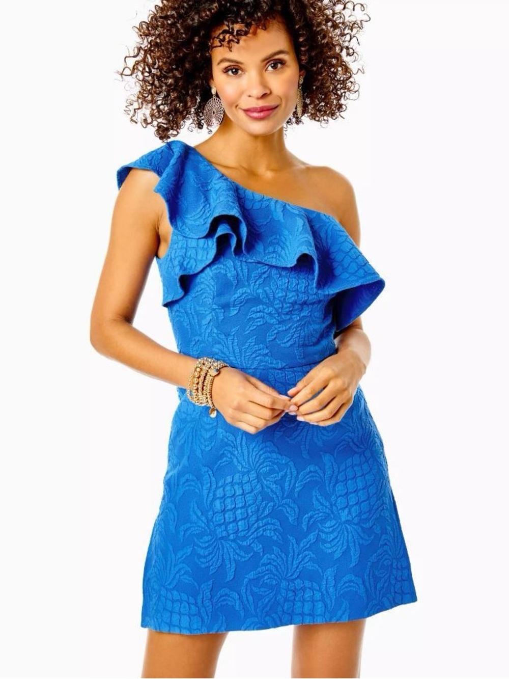 Lilly Pulitzer Kipton One-Shoulder Romper Blue Tang Pineapple Size 0